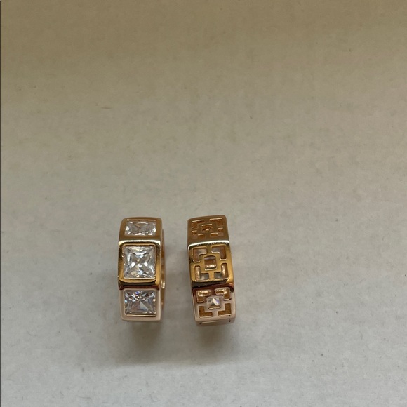 Gold Tone and Square Stone Hoop Earrings - Picture 3 of 7